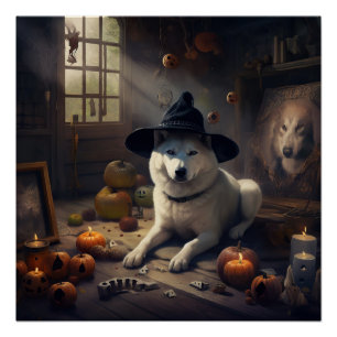 Póster Calabazas Akita Halloween de Terror
