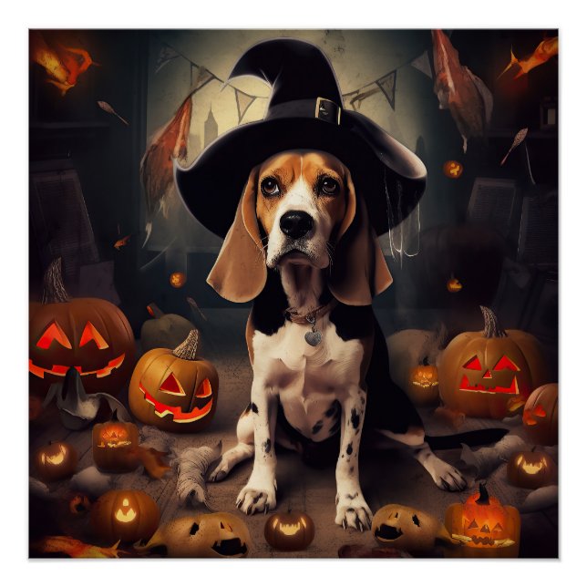 Póster Calabazas Beagle Halloween Espeluznantes (Anverso)
