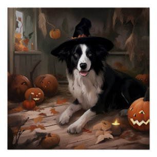 Póster Calabazas Border Collie Halloween Espeluznantes 
