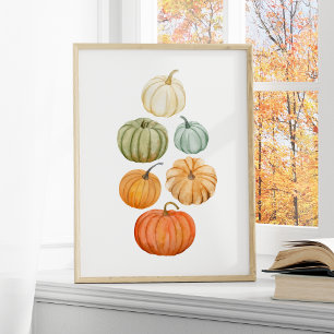 Póster Calabazas coloridas de agua en otoño