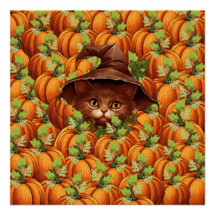 PÓSTER CALABAZAS DE ACCIÓN DE GRACIAS GATO BONITO