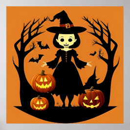 Póster Calabazas de Bruja de Halloween Escena Espeluznant