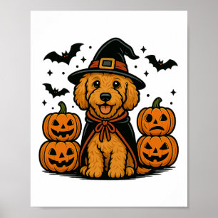 Póster Calabazas de brujas de Golden Doodle Halloween dan