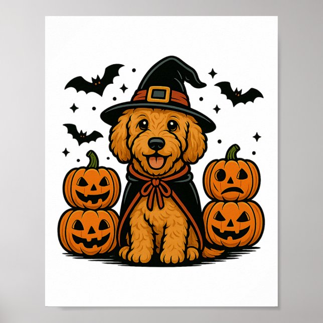 Póster Calabazas de brujas de Golden Doodle Halloween dan (Frente)