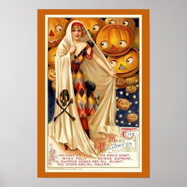 Póster Calabazas de brujas de ilustracion de Halloween (Frente)