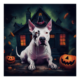 Póster Calabazas de Bull Terrier Halloween dan miedo