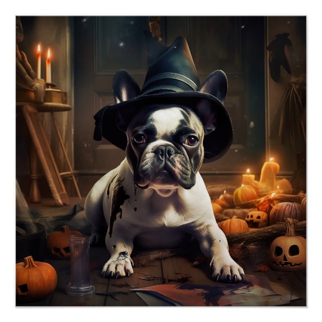Póster Calabazas de Bulldog francés asustan a Halloween (Anverso)