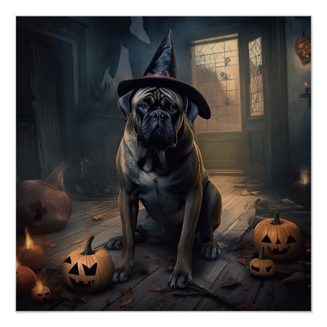 Póster Calabazas de bullmastiff asustan a Halloween (Anverso)
