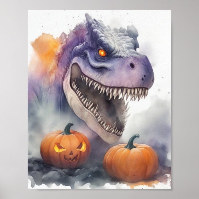 Póster Calabazas de dinosaurios de Halloween (Frente)