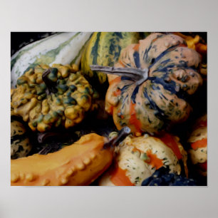 Póster Calabazas De Fantasía Coloridas Foto Pintura Al Ól