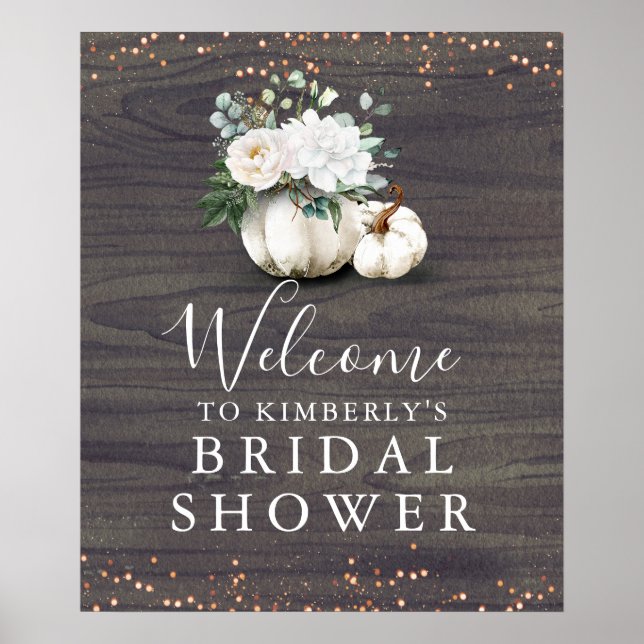 Póster Calabazas de Floral Blanca Rústica Ducha de Novias (Frente)