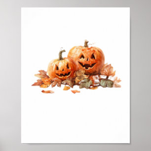 Póster Calabazas de Halloween con hojas de otoño O