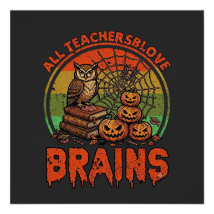 Póster Calabazas De Halloween De Búhos Cerebros Aman Todo