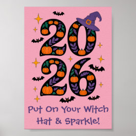 Póster Calabazas de Halloween rosadas 2026 Sombrero de Br