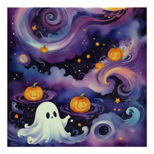 Póster Calabazas de Halloween y fantasía estrellada
