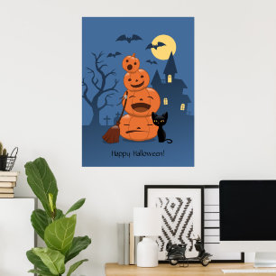 Póster Calabazas de Halloween y gato negro