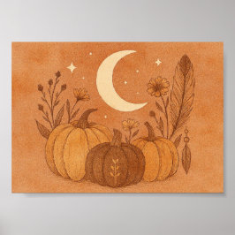 Póster Calabazas de luna creciente y otoño