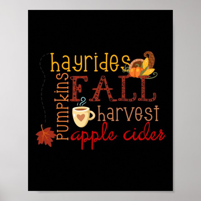 Póster Calabazas de otoño Hayrides Cosecha manzanas Cider (Frente)