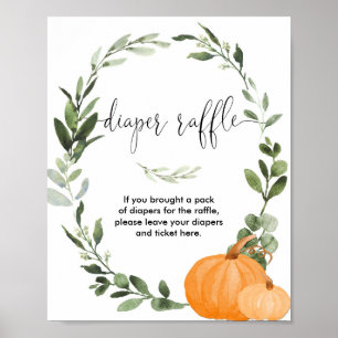 Póster Calabazas de otoño verde rifa de pañales de agua p