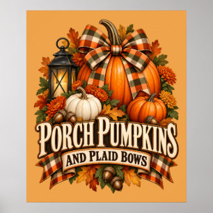 Póster Calabazas de porche lazos de cuadros Cottagecore o