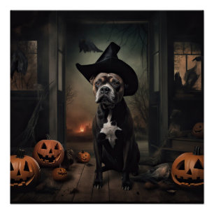 Póster Calabazas de Terrier de Staffordshire Halloween Es