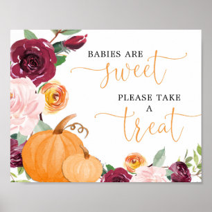 Póster Calabazas florales caídas Bebé son dulces Toma un