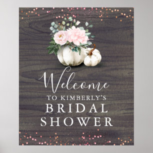 Póster Calabazas Florales Rosadas Bienvenida a Boda Rústi