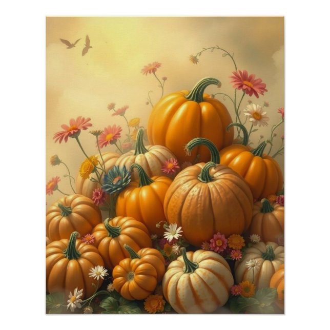 Póster Calabazas Florales Suaves (Anverso)