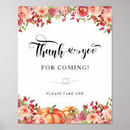 Póster Calabazas florales y naranjas Gracias por venir