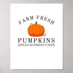 Póster Calabazas frescas de granja manzanas Hayrides Cide