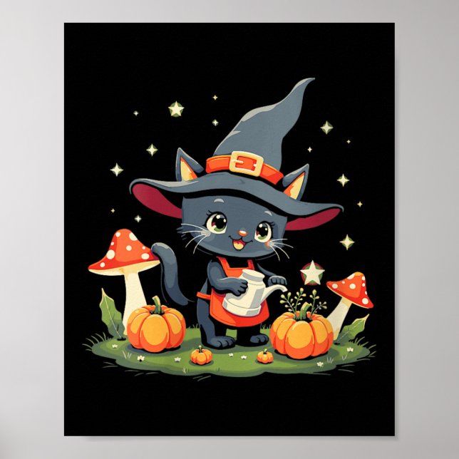 Póster Calabazas mágicas regando gato negro brujeril de m (Frente)