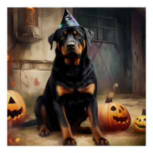 Póster Calabazas Rottweiler Halloween Espeluznantes