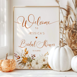 Póster Calabazas rústicas caídas ducha de novia bienvenid