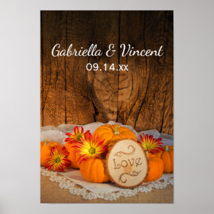 Póster Calabazas rusticas de la boda de otoño