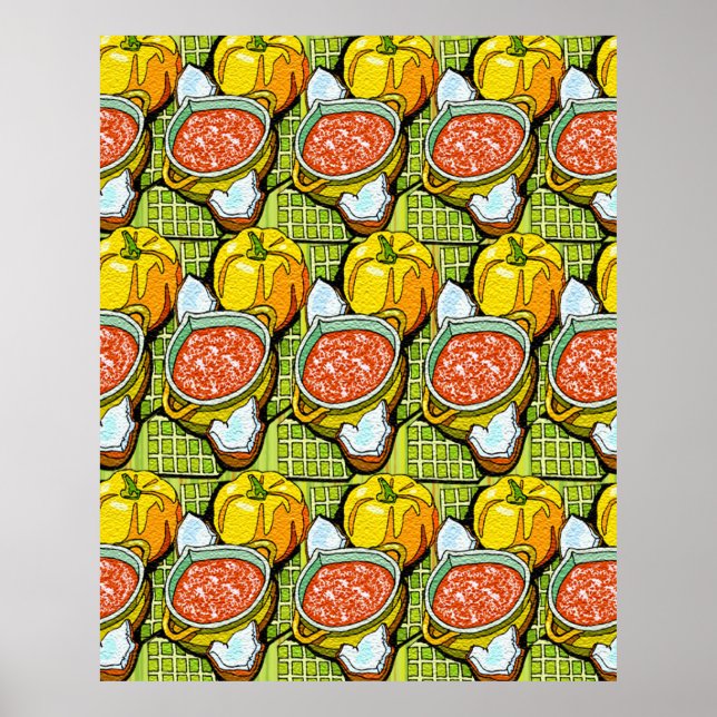 Póster Calabazas, sopa y fondo a rayas (Frente)