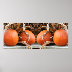 Póster Calabazas Tallos de Maíz Secos Espejo Abstracto