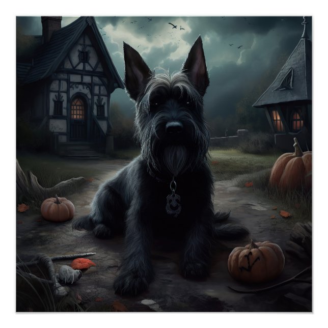 Póster Calabazas Terrier Escocés de Halloween (Anverso)