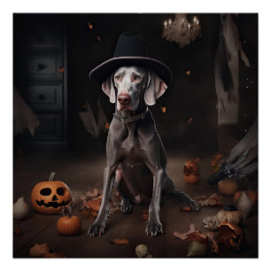 Póster Calabazas Weimaraner Halloween Espeluznante