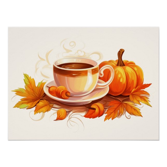 Póster Calabazas y café en acuarela (Anverso)