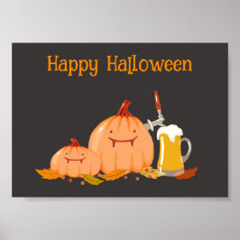 Póster Calabazas y cerveza personalizadas Feliz Halloween
