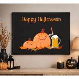 Póster Calabazas y cerveza personalizadas Feliz Halloween