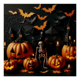 Póster Calabazas y esqueleto