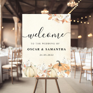 Póster Calabazas y flores rusticas otoñales