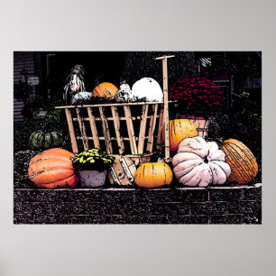Póster Calabazas y Mamá Imagen de otoño