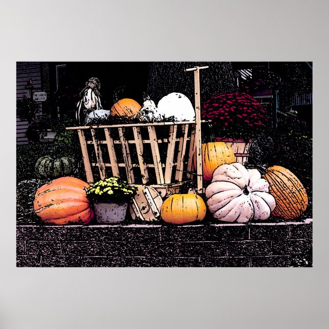 Póster Calabazas y Mamá Imagen de otoño (Frente)