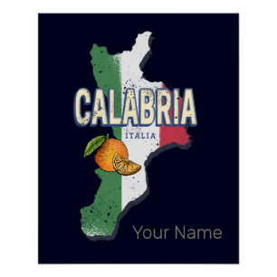 Póster Calabria Italia Región Retro Mapa de recuerdo de c