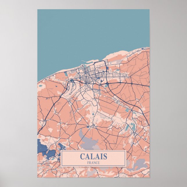 Póster Calais France Breezy City Map Travel (Frente)