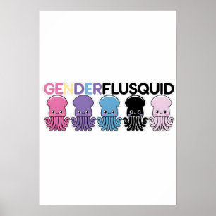 Póster Calamar Genderflusquid Divertido Calamar Cefalópod