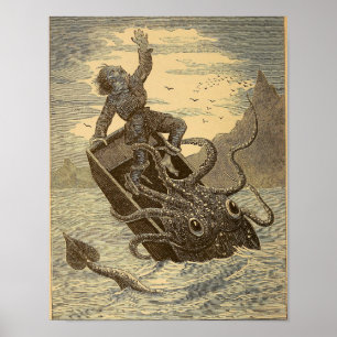 Póster Calamar gigante vintage 1879