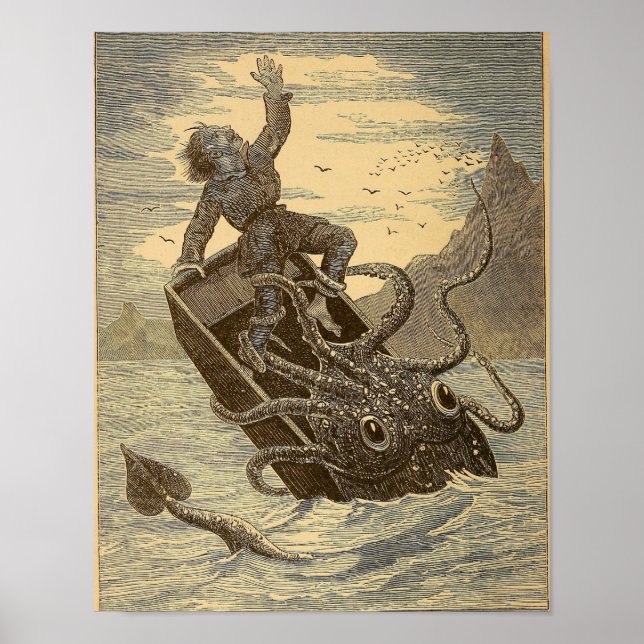 Póster Calamar gigante vintage 1879 (Frente)